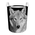 Monochrome Wolf Print Round Laundry Basket