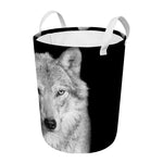 Monochrome Wolf Print Round Laundry Basket