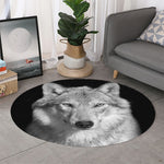 Monochrome Wolf Print Round Rug