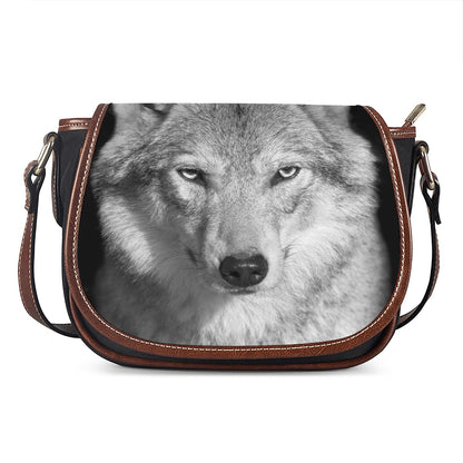Monochrome Wolf Print Saddle Bag