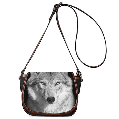 Monochrome Wolf Print Saddle Bag