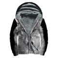 Monochrome Wolf Print Sherpa Lined Zip Up Hoodie