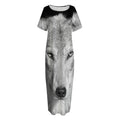 Monochrome Wolf Print Short Sleeve Long Nightdress
