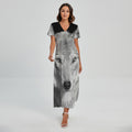 Monochrome Wolf Print Short Sleeve Maxi Dress