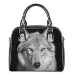 Monochrome Wolf Print Shoulder Handbag