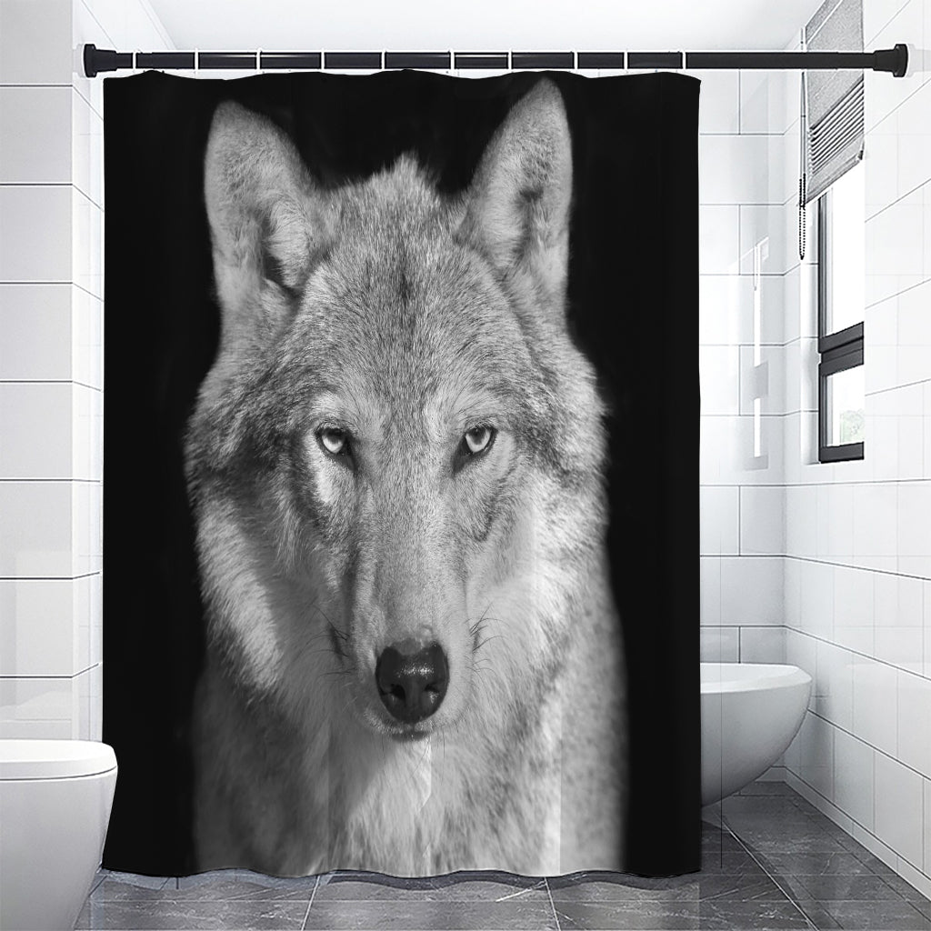 Monochrome Wolf Print Shower Curtain