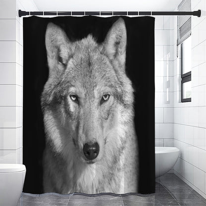 Monochrome Wolf Print Shower Curtain