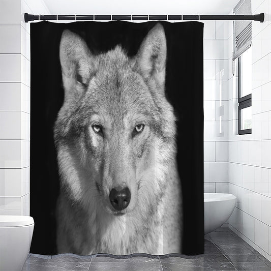Monochrome Wolf Print Shower Curtain