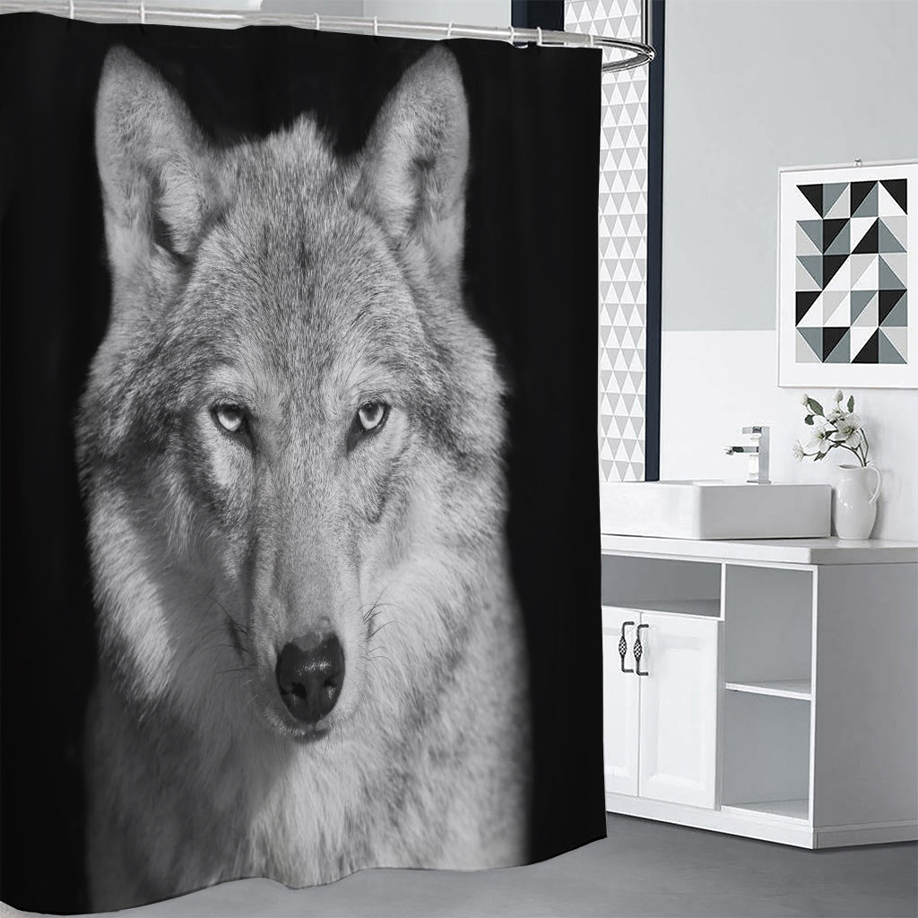 Monochrome Wolf Print Shower Curtain