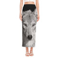 Monochrome Wolf Print Side Slit Maxi Skirt