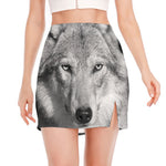 Monochrome Wolf Print Side Slit Mini Skirt