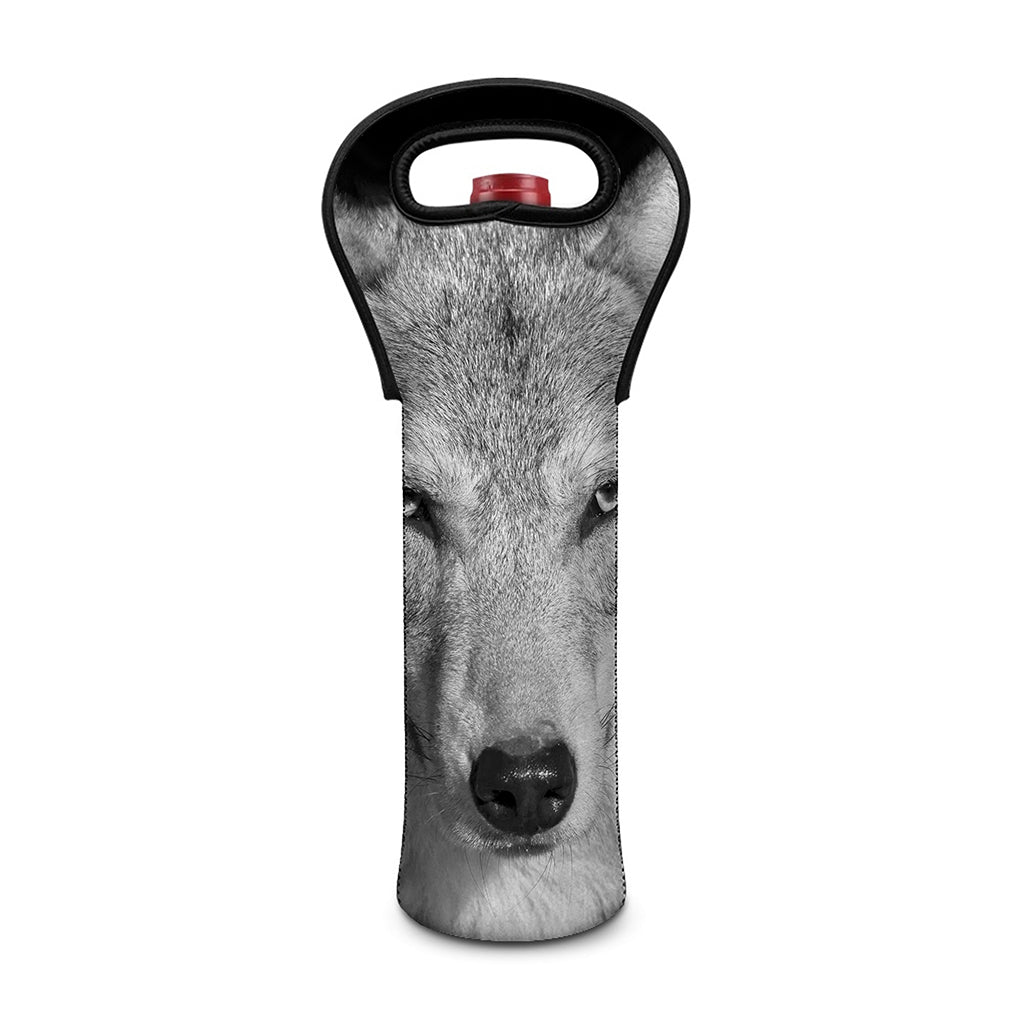 Monochrome Wolf Print Single Neoprene Wine Tote