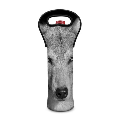 Monochrome Wolf Print Single Neoprene Wine Tote
