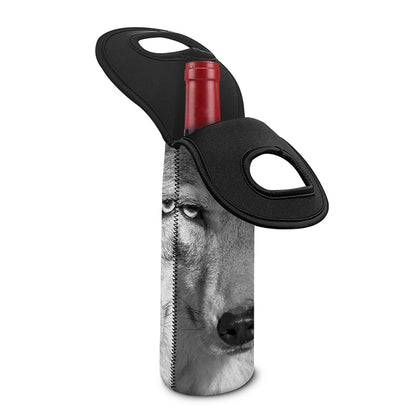 Monochrome Wolf Print Single Neoprene Wine Tote