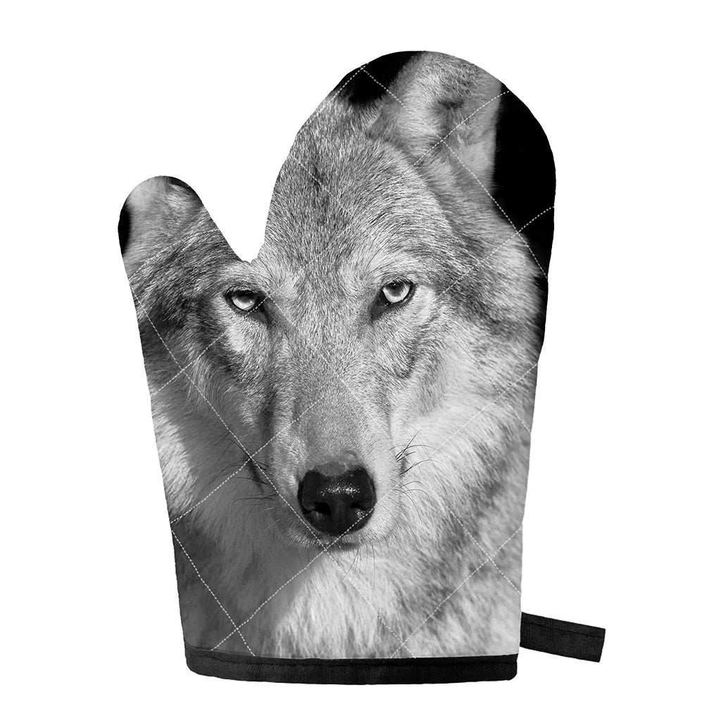 Monochrome Wolf Print Single Oven Mitt