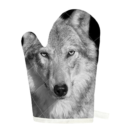 Monochrome Wolf Print Single Oven Mitt