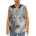 Monochrome Wolf Print Sleeveless Baseball Jersey