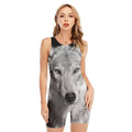 Monochrome Wolf Print Sleeveless One Piece Swimsuit