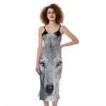Monochrome Wolf Print Slim Fit Midi Cami Dress