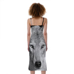 Monochrome Wolf Print Slim Fit Midi Cami Dress