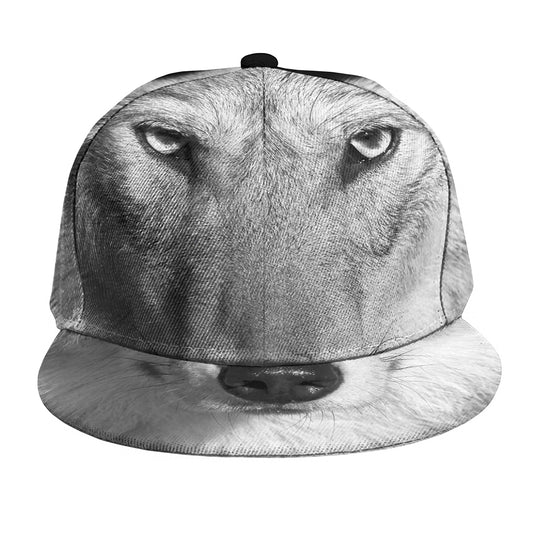 Monochrome Wolf Print Snapback Cap