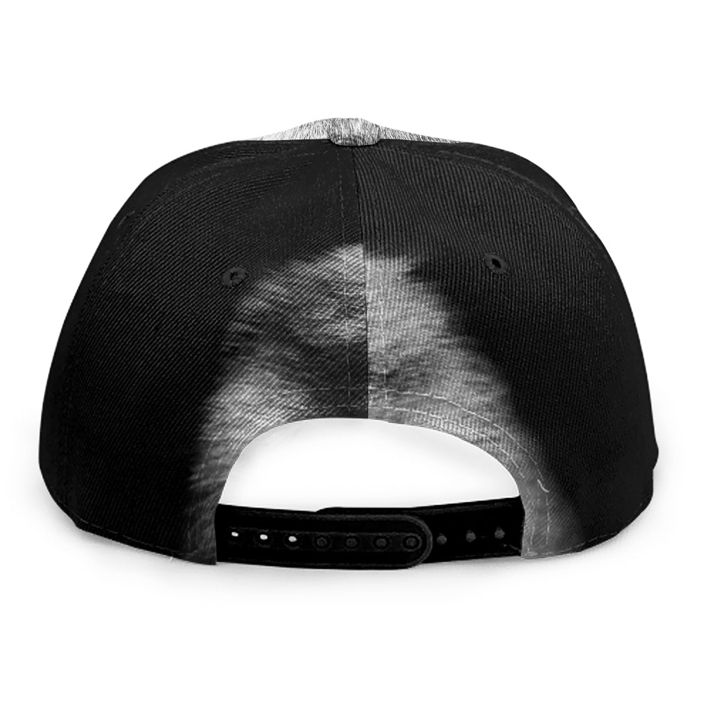 Monochrome Wolf Print Snapback Cap