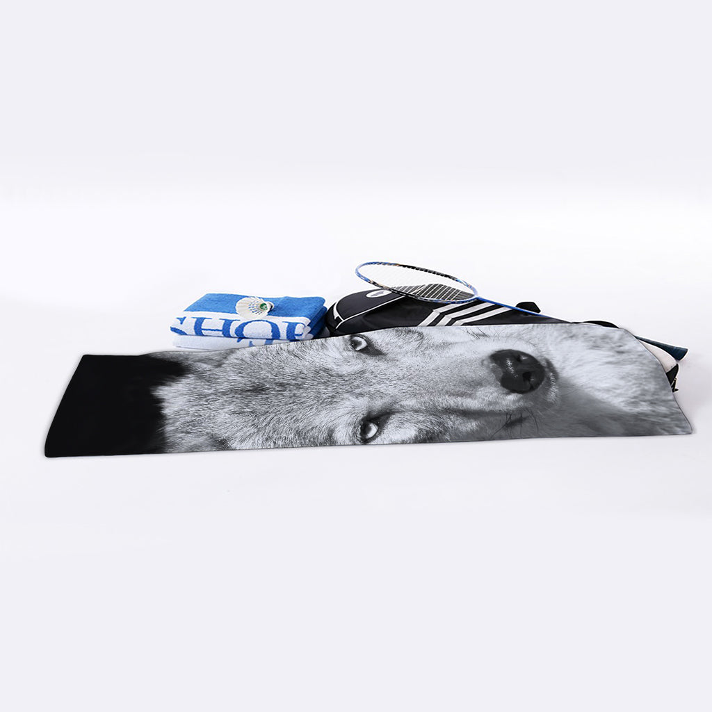 Monochrome Wolf Print Sports Towel
