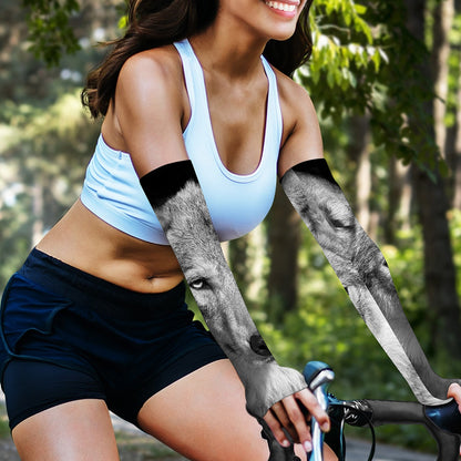 Monochrome Wolf Print Sun Protection Arm Sleeves