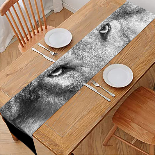 Monochrome Wolf Print Table Runner