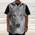Monochrome Wolf Print Textured Short Sleeve Shirt