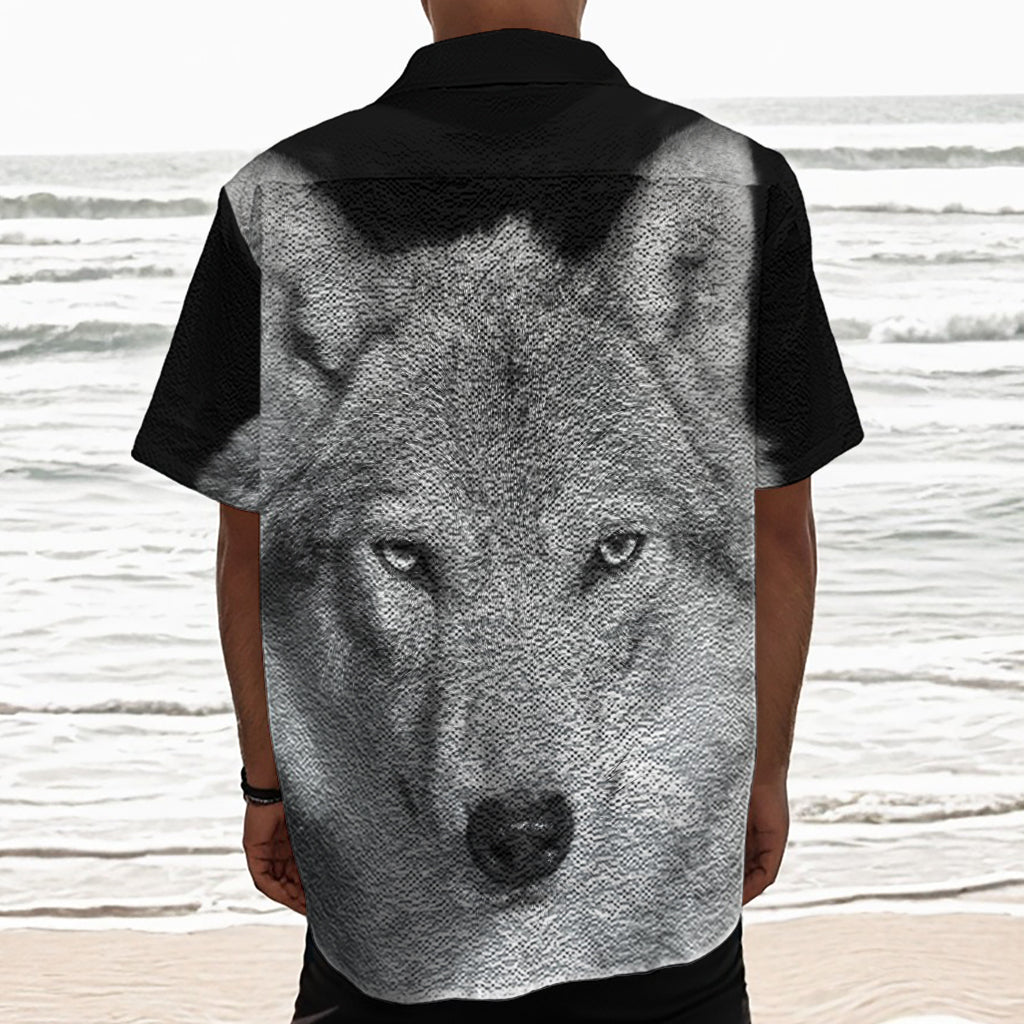 Monochrome Wolf Print Textured Short Sleeve Shirt