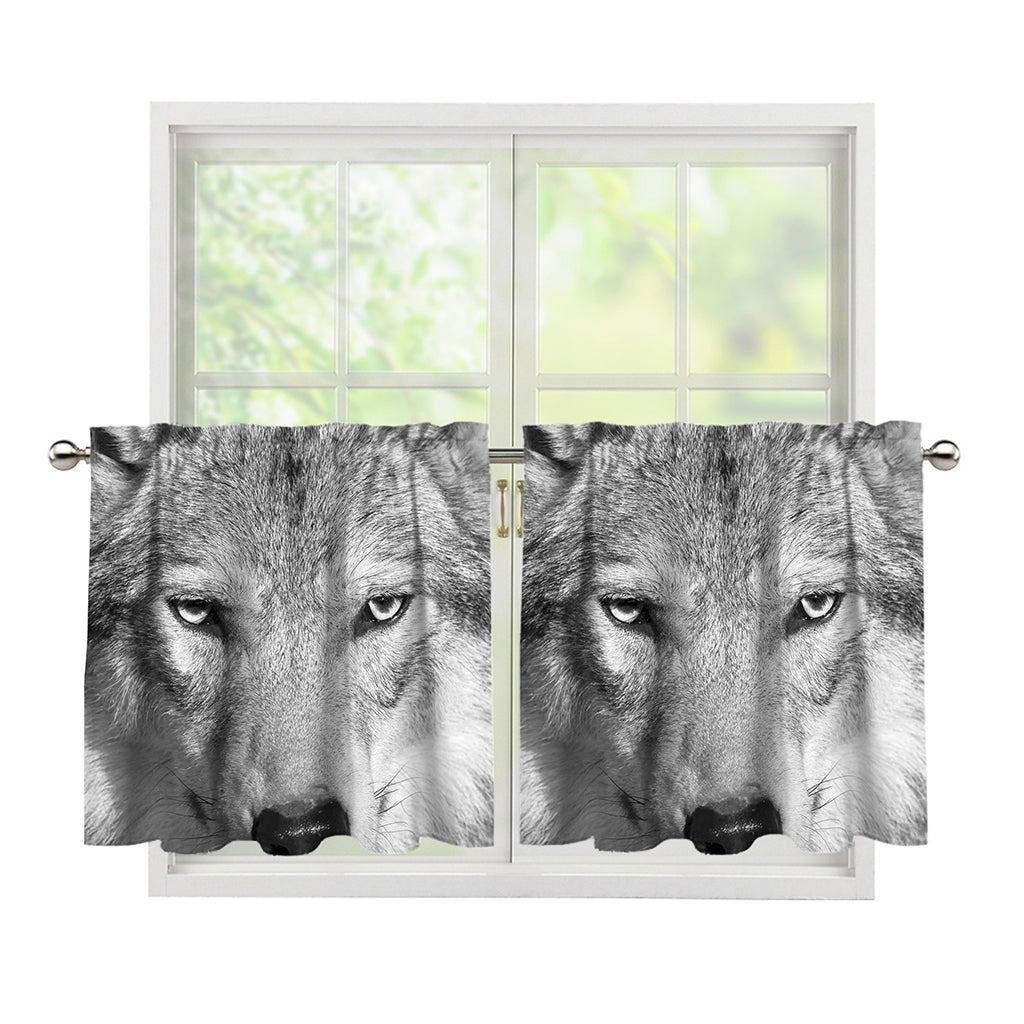 Monochrome Wolf Print Tier Curtains