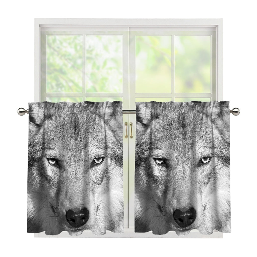 Monochrome Wolf Print Tier Curtains