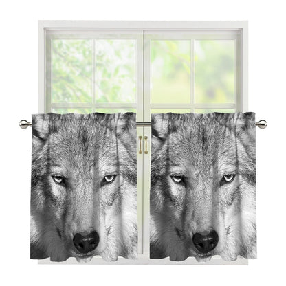Monochrome Wolf Print Tier Curtains