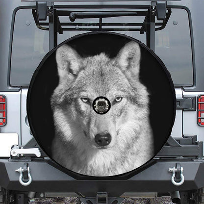 Monochrome Wolf Print Tire Cover With Camera Hole