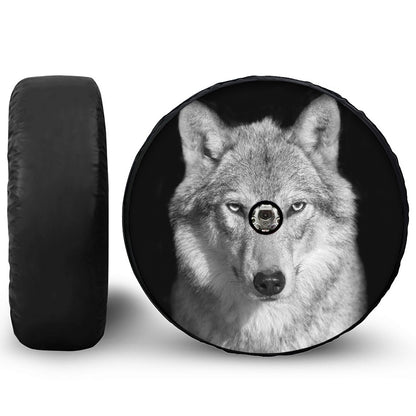 Monochrome Wolf Print Tire Cover With Camera Hole