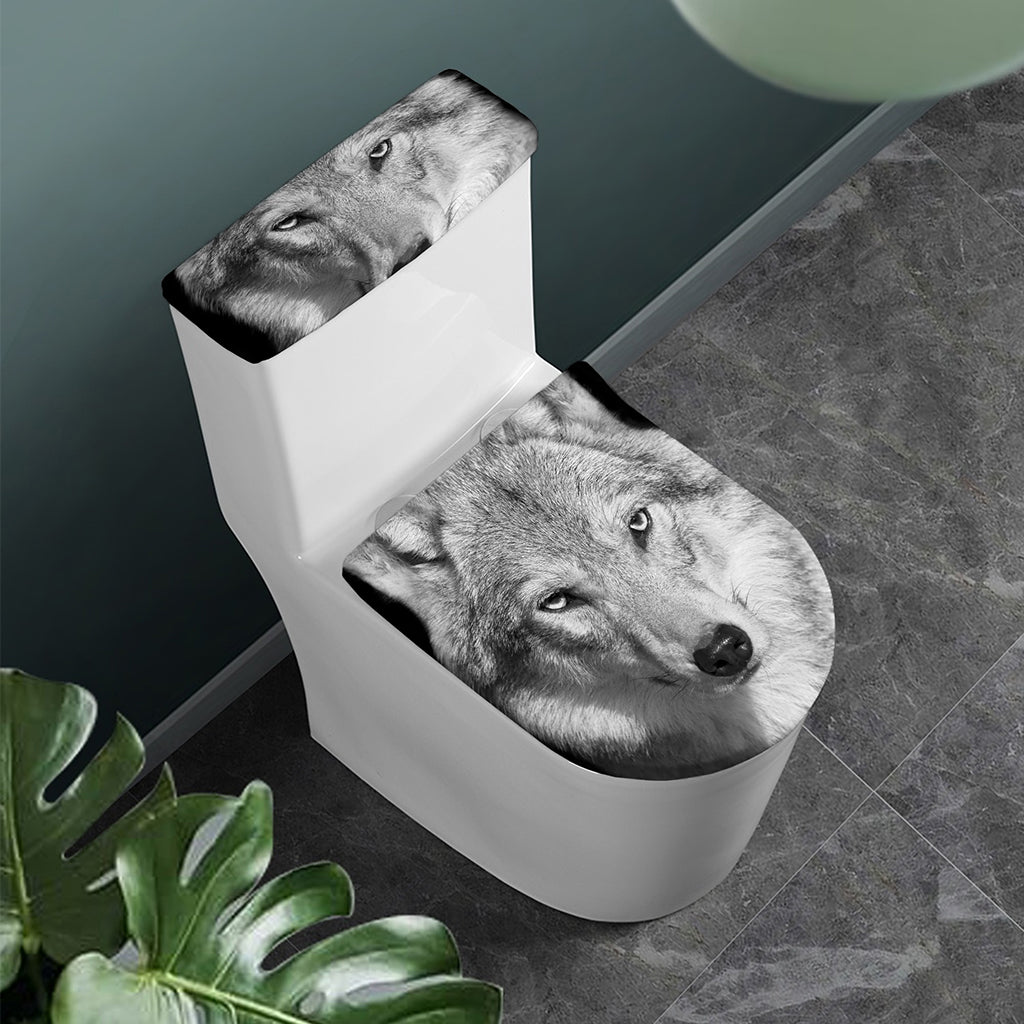 Monochrome Wolf Print Toilet Lid And Tank Cover Set