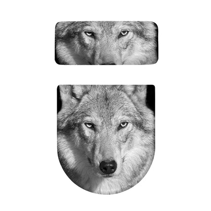 Monochrome Wolf Print Toilet Lid And Tank Cover Set