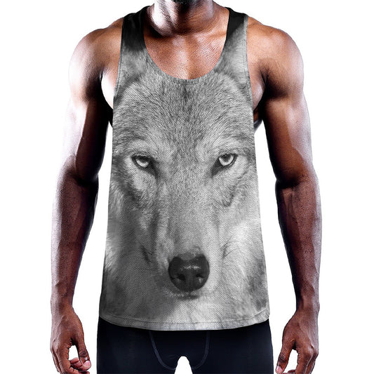 Monochrome Wolf Print Training Tank Top