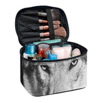 Monochrome Wolf Print Travel Makeup Bag
