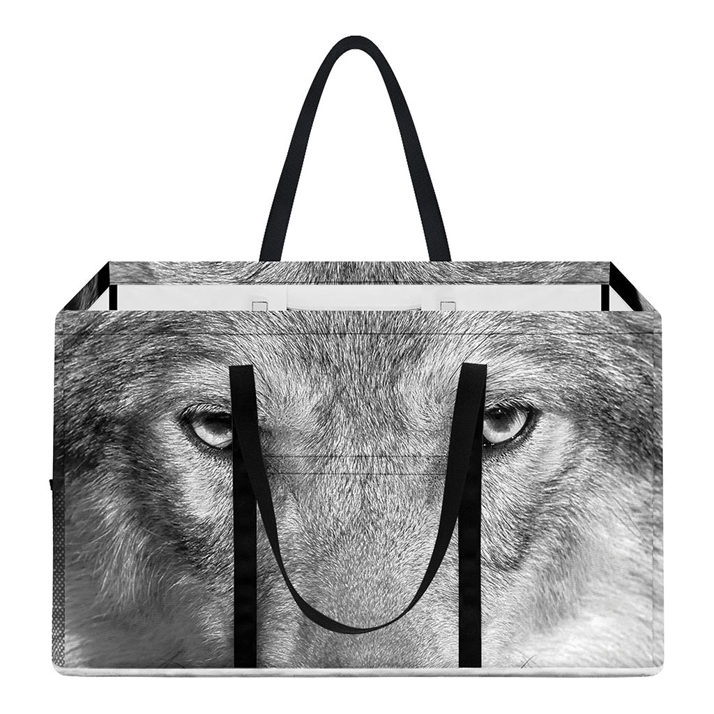 Monochrome Wolf Print Utility Tote Bag
