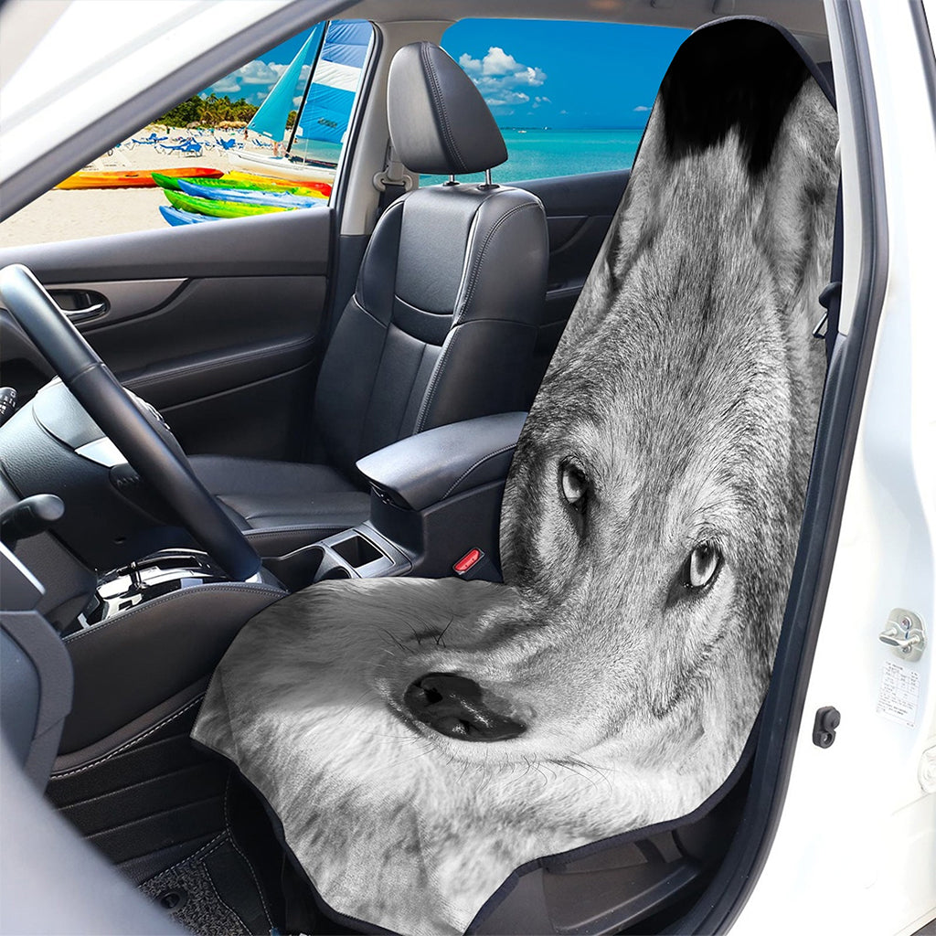 Monochrome Wolf Print Waterproof Car Seat Cover