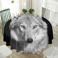 Monochrome Wolf Print Waterproof Round Tablecloth
