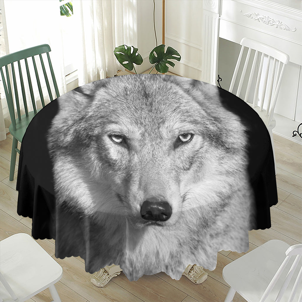 Monochrome Wolf Print Waterproof Round Tablecloth