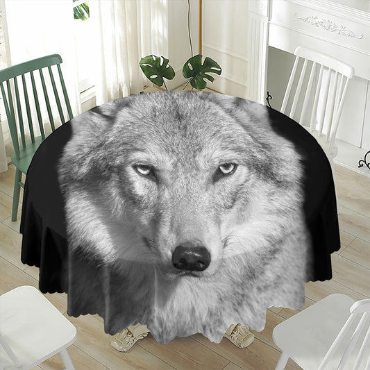 Monochrome Wolf Print Waterproof Round Tablecloth