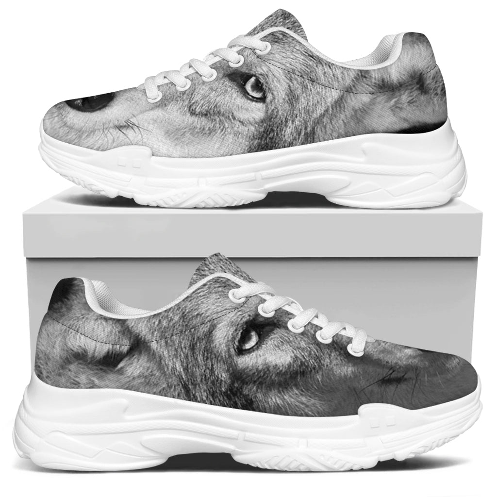 Monochrome Wolf Print White Chunky Shoes