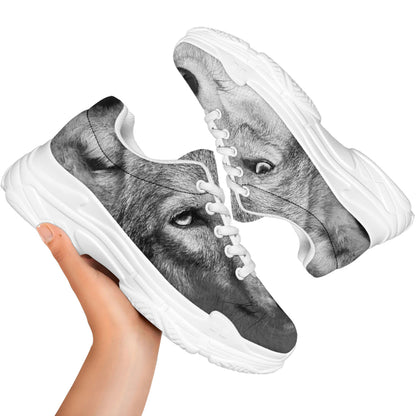 Monochrome Wolf Print White Chunky Shoes