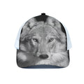 Monochrome Wolf Print White Mesh Trucker Hat