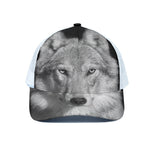 Monochrome Wolf Print White Mesh Trucker Cap