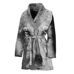 Monochrome Wolf Print Women's Bathrobe